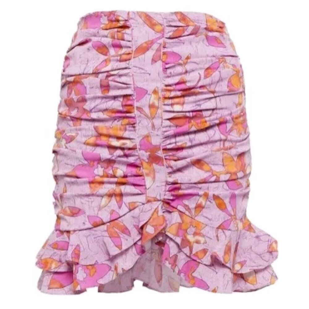 Isabel Marant Jupe Milendi Floral Silk Blend Ruched Mini Skirt Pink 34 Size 2 XS